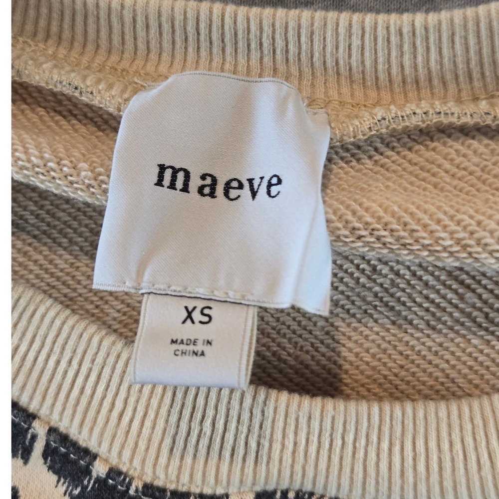 Maeve Sweatshirt Womens XS Tan Black Leopard Print Raglan Pullover OB2186422 - Picture 3 of 10
